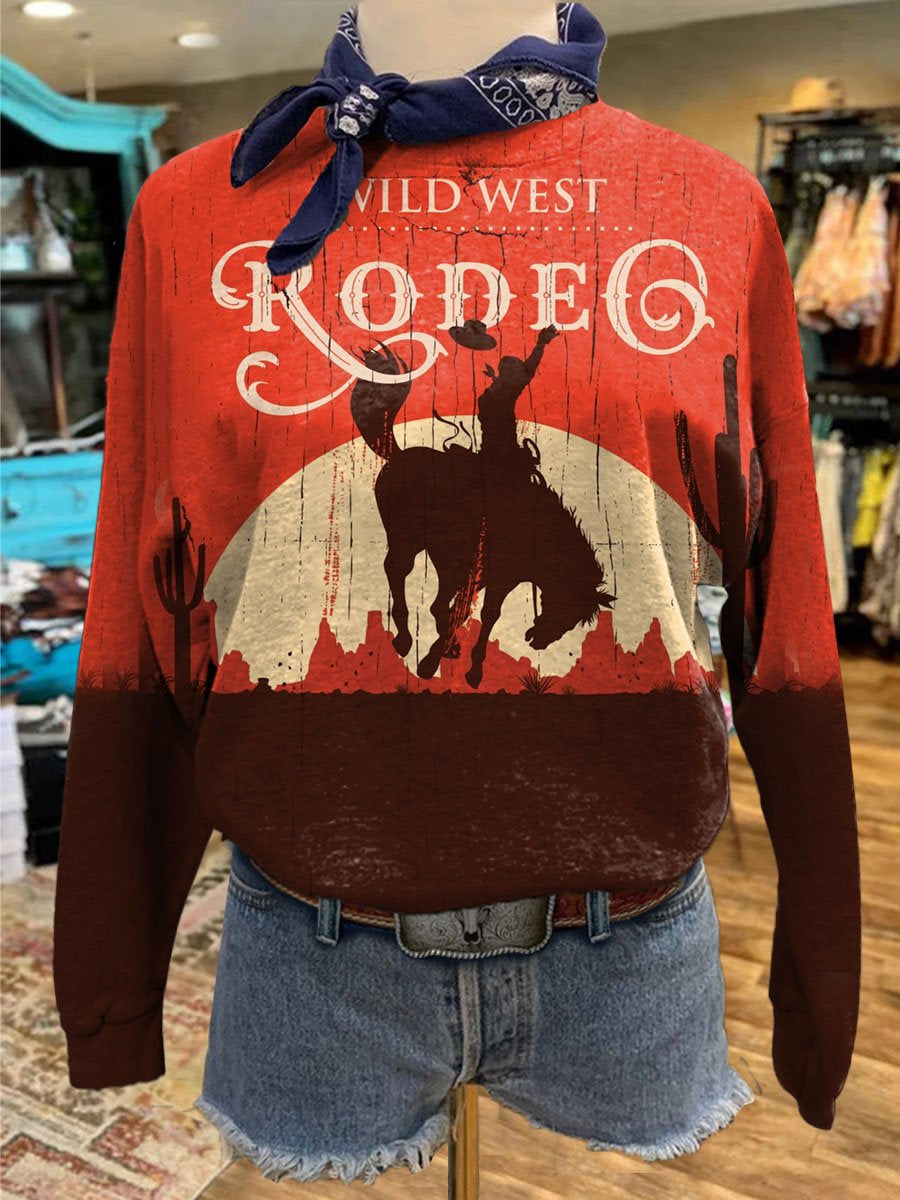 Vintage Rodeo Print Casual Sweatshirt