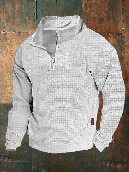 Men's Solid Color Retro Half-Zip Sweatshirt