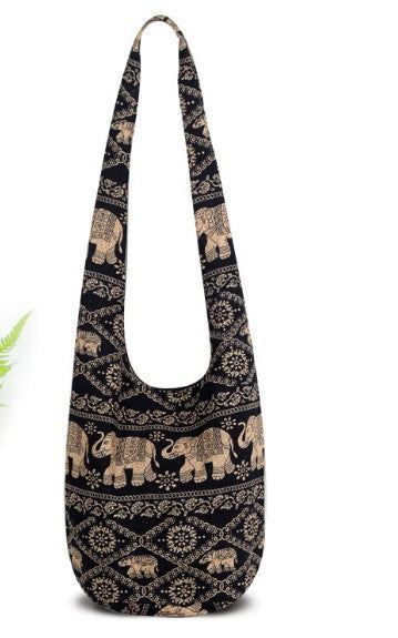 Ethnic Striped Print Zipper Large Capacity Bucket Bag