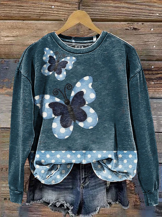 Butterfly and Polka Dot Art Print Casual Sweatshirt