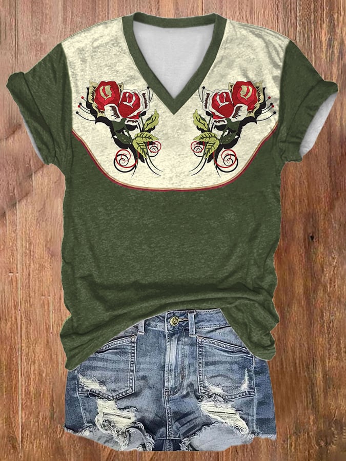 Women's Western Retro Print T-Shirt