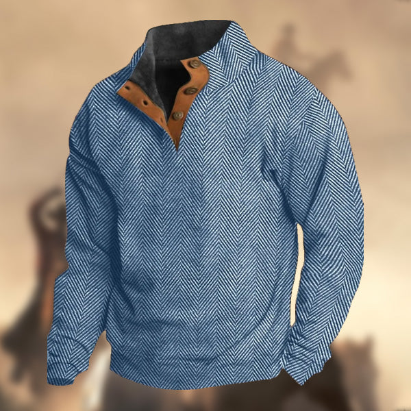 Men's Casual Retro Cashmere Stand Collar Button Sweatshirt