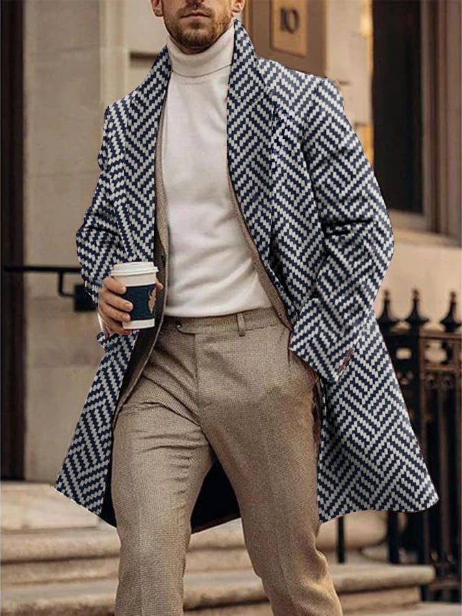 Men's Fashion Printed Casual Woolen Coat