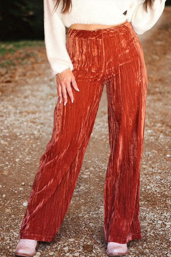 Vintage High-Waisted Wide-Leg Velvet Trousers