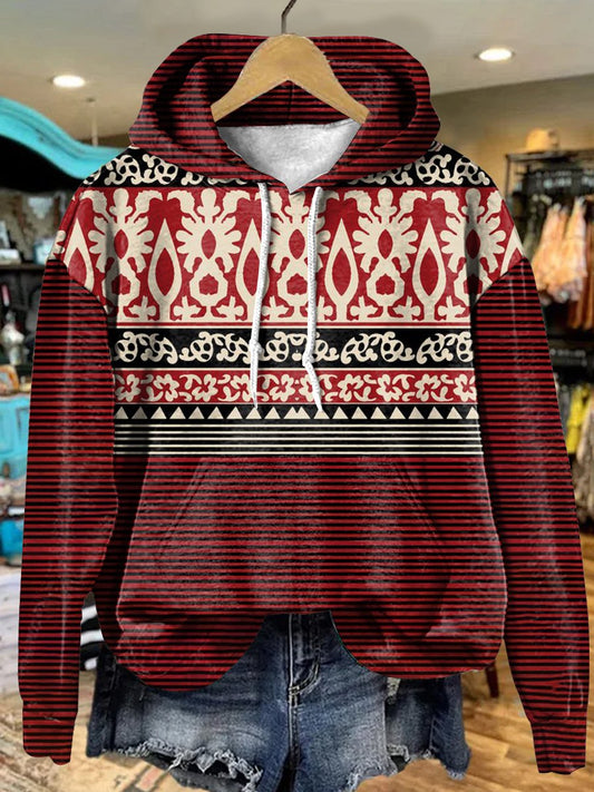 Retro Red Striped Ethnic Pattern Art Print Casual Hoodie Sweatshirt