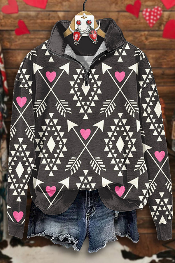 Retro Arrow Heart Print Sweatshirt