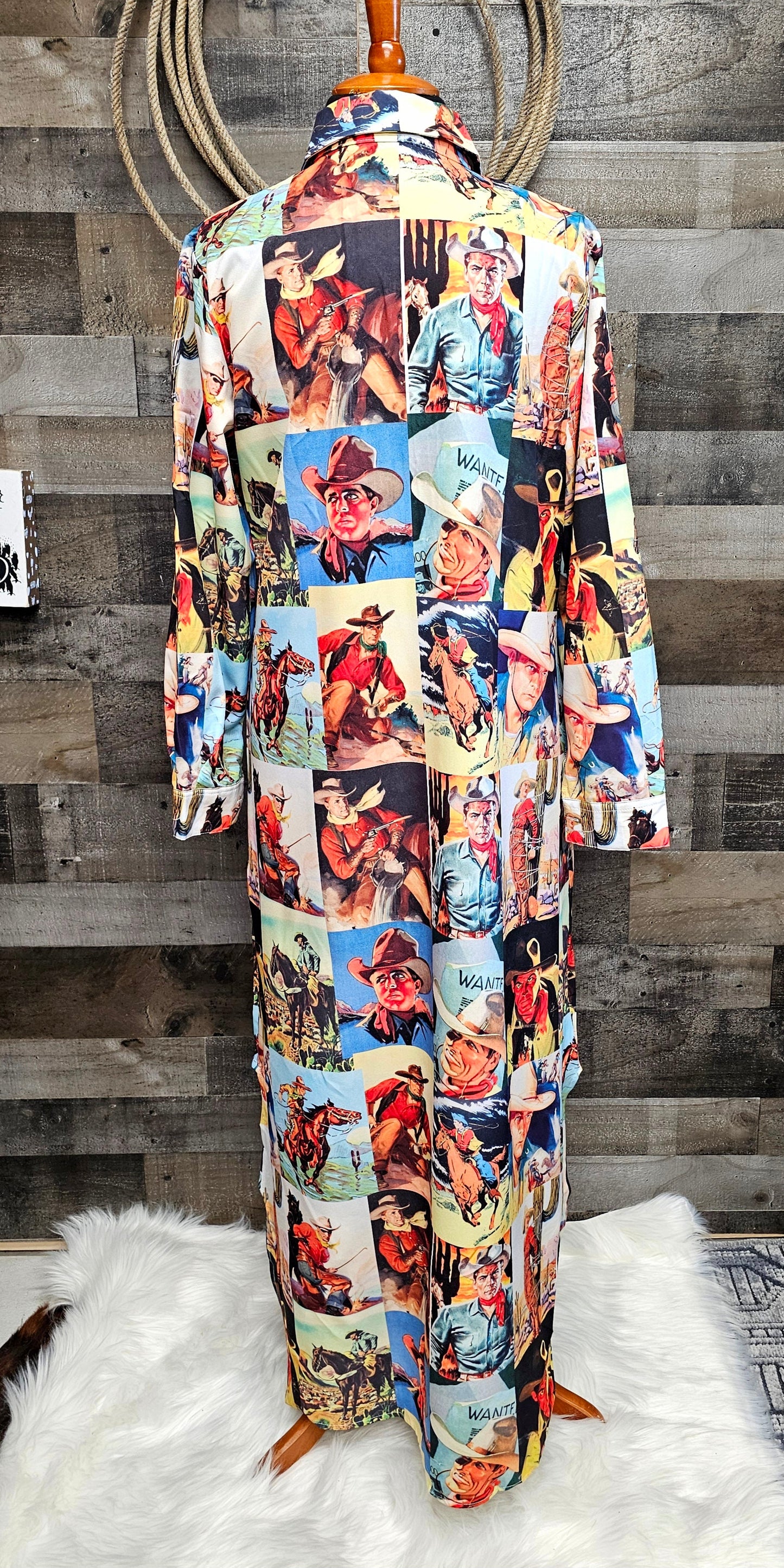 Cowboy Collage Western Shirt Dress Duster