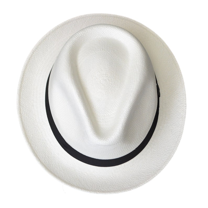 Teardrop Classic Fedora - Short Brim - Brisa Weave - White Straw - Black Band - Handwoven in Ecuador - GPH - HatBox Included-FREE SHIPPING