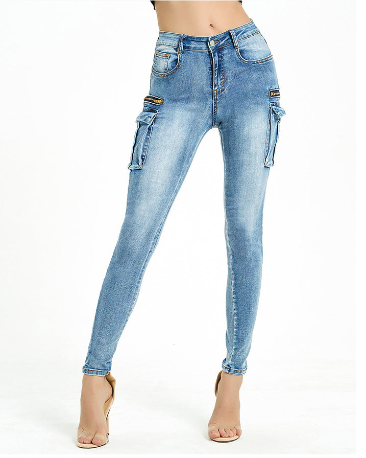 Jeans Slim Pants Skinny Multi-pocket Pants