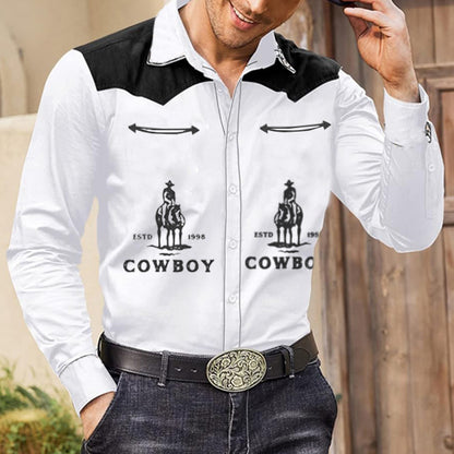 Men's Western Nomad Vintage Western Cowboy Print Long Sleeve Shirt