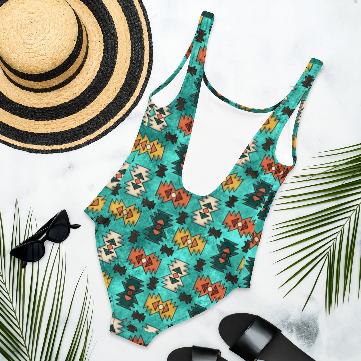 Yeehaw Turquoise Aztec One-Piece Swimsuit