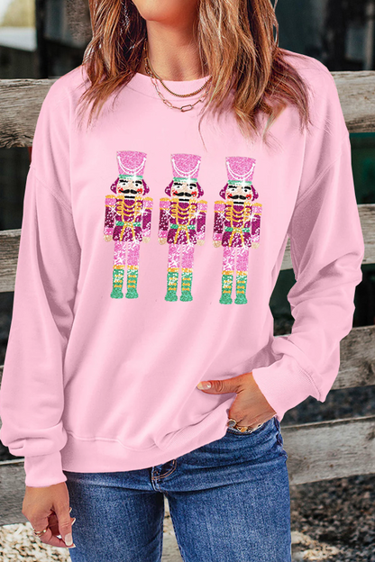 Pink Christmas Neon Nutcrackers Crewneck Sweatshirt