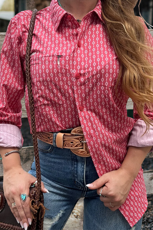 Western Printed Long -sleeved Shirt