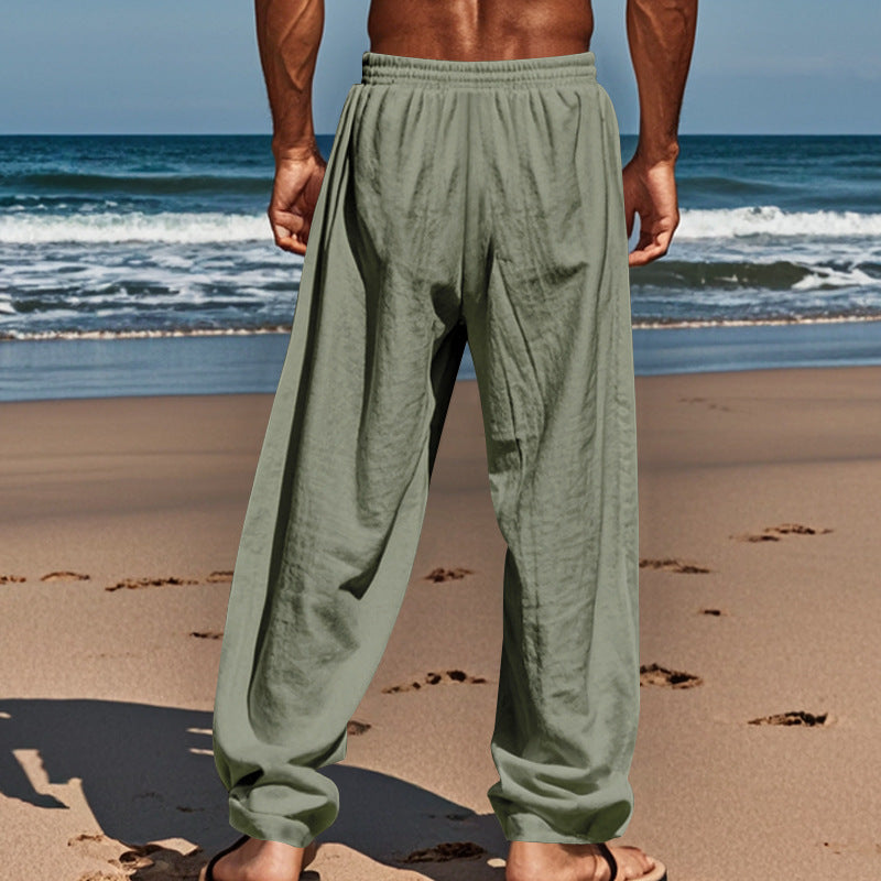 Men's Linen Plain Comfort Breathable Full Length Casual Pants