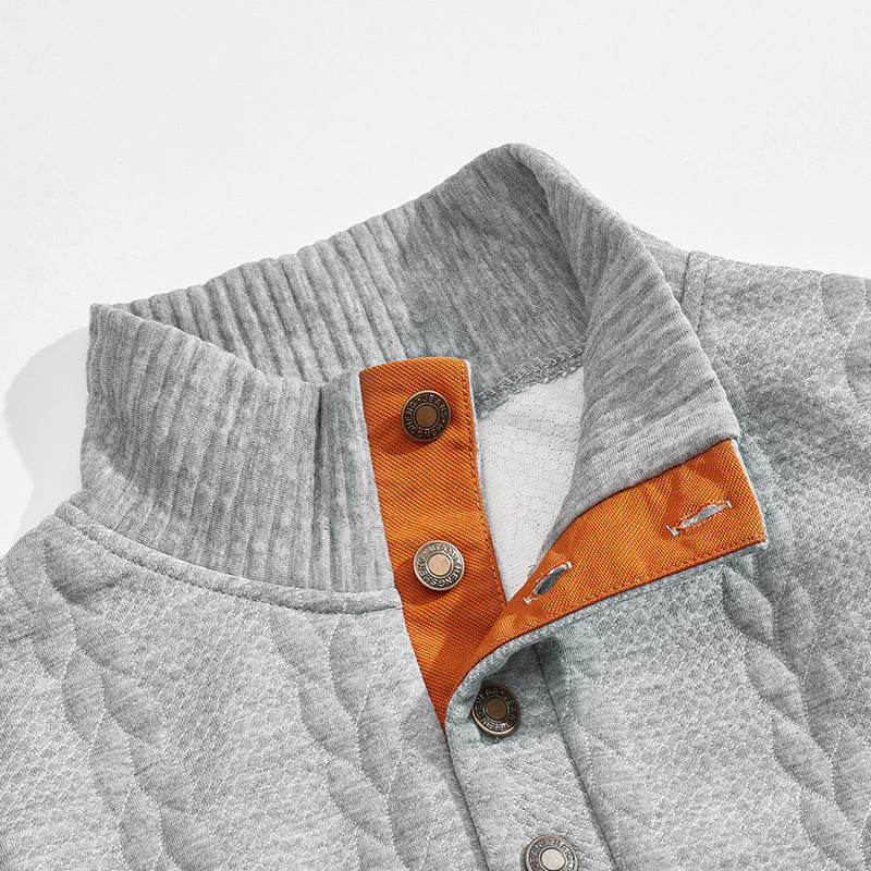 Solid Warm Woven Texture Button Up Sweatshirt