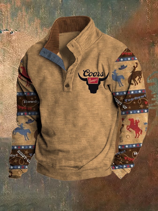 Men's Fleece Vintage Hunting Deer Stand Collar Sweatshirt