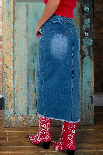 Vintage Washed Still Denim Slit Skirt