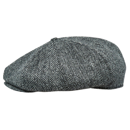 PEAKED CAPS Genuine Scottish Harris Tweed 8 Panels Man Cap GRAY-BLACK