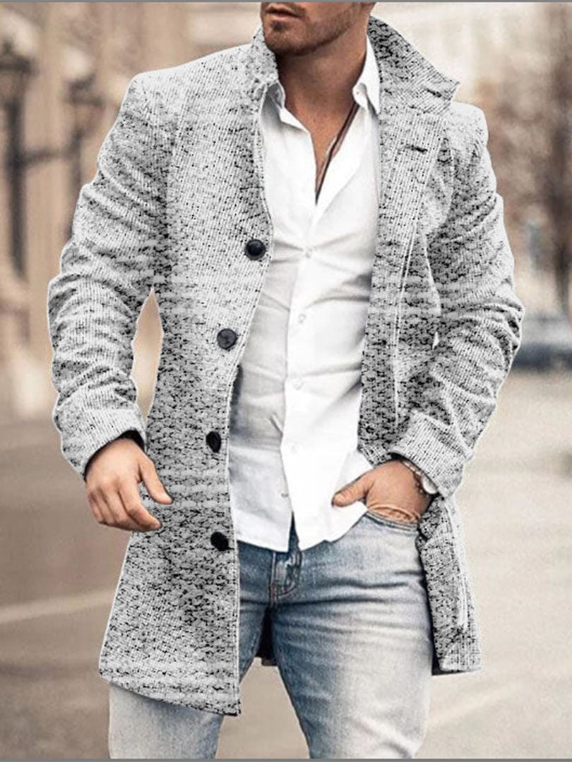 Men's Retro Buttoned Stand Collar Printed Woolen Jacket