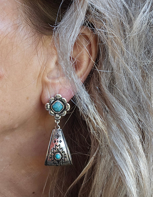 Southwestern Stirrup Silver Tone Earrings