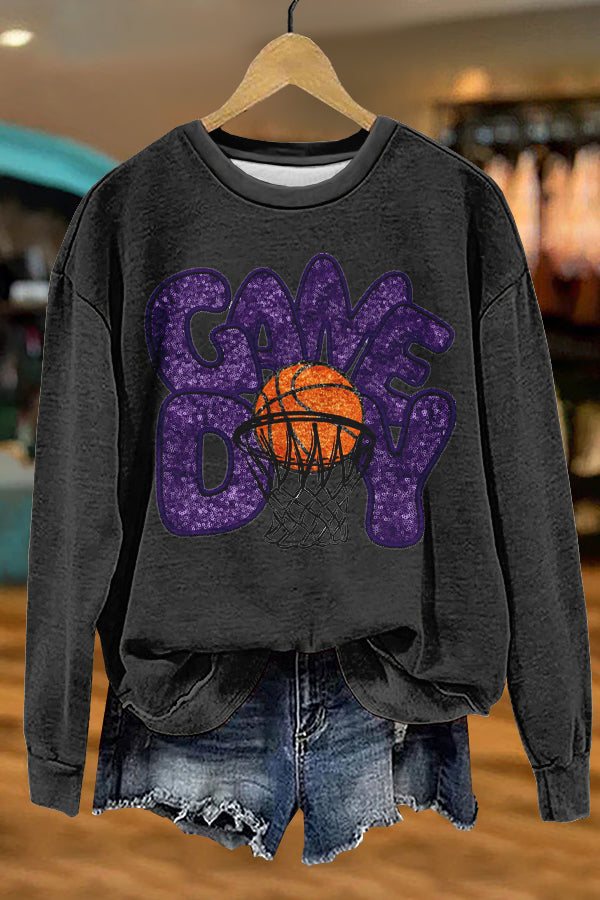 Shiny Basketball Gameday Print Sweatshirt