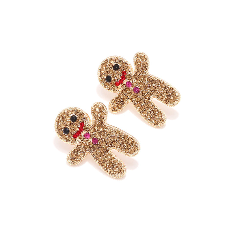 Cute Rhinestone Christmas Gingerbread Man Earrings