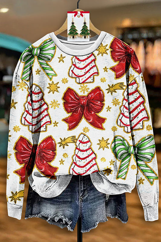 Pretty Christmas Tree Bow Print Sweatshirt