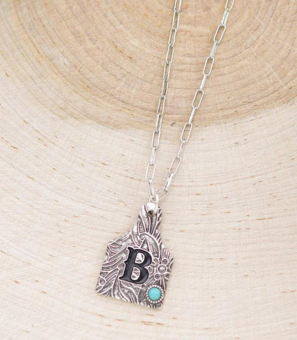 Cattle Tag Initial Necklace - choice of initials H, N  or T