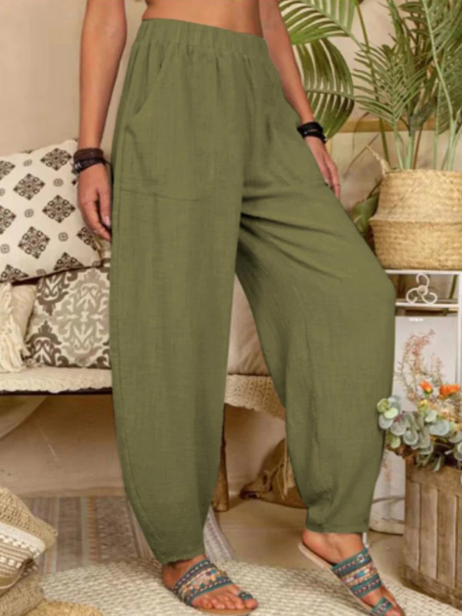 Casual Plain Loose Cotton Harem Pants