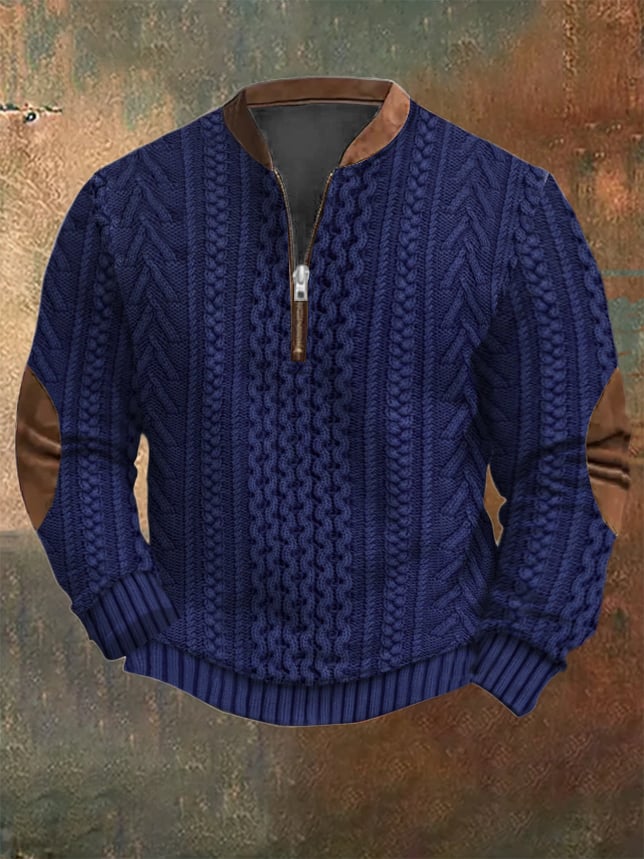 Men's Vintage Knit Print Zip-Up Sweatshirt