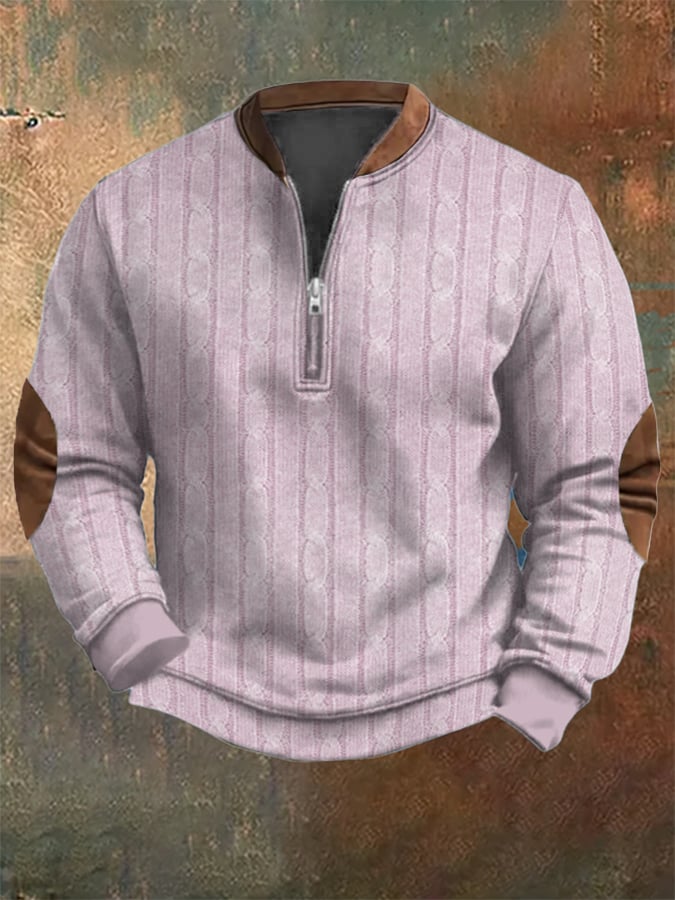 Men's Vintage Knit Print Zip-Up Sweatshirt