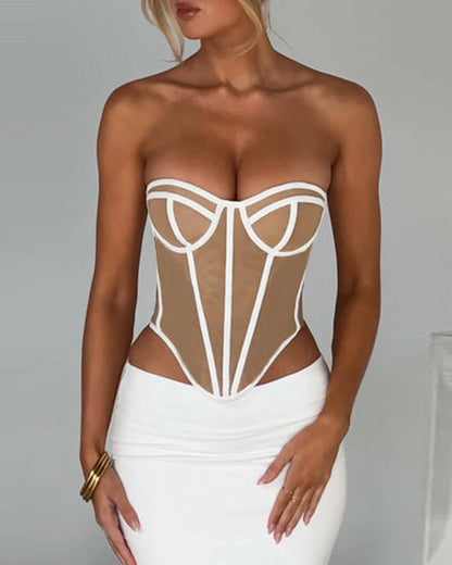 Slim Sexy Tube Top and Backless Contrast Color Corset Women