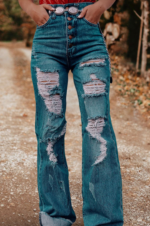 Vintage Washed Ripped Wide Leg Jeans