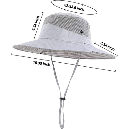 Mens Womens Sun Hat Wide Brim Breathable Mesh UPF 50+ Waterproof Fishing Hat Safari Hat Foldable Boonie Cap A-khaki