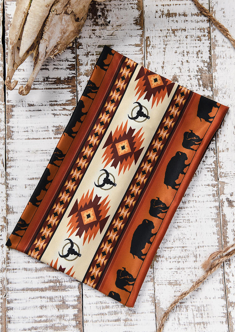 Aztec Geometric Steer Skull Buffalo Yoga Wide Headband