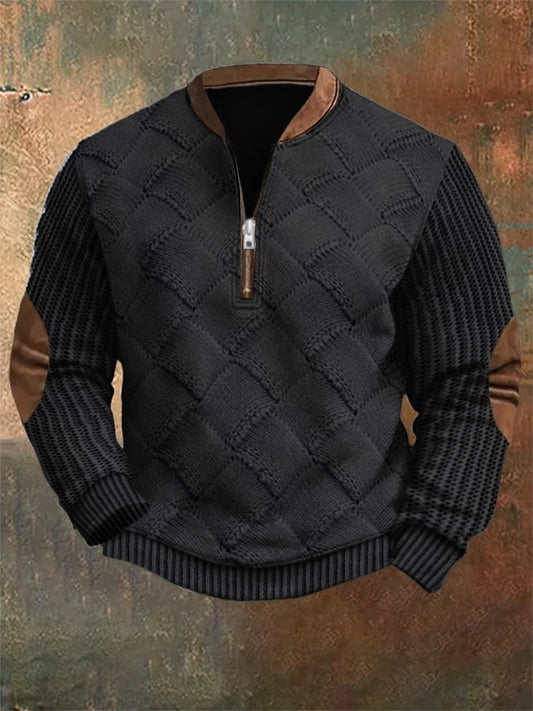 Men's Vintage Knit Print Zip-Up Sweatshirt