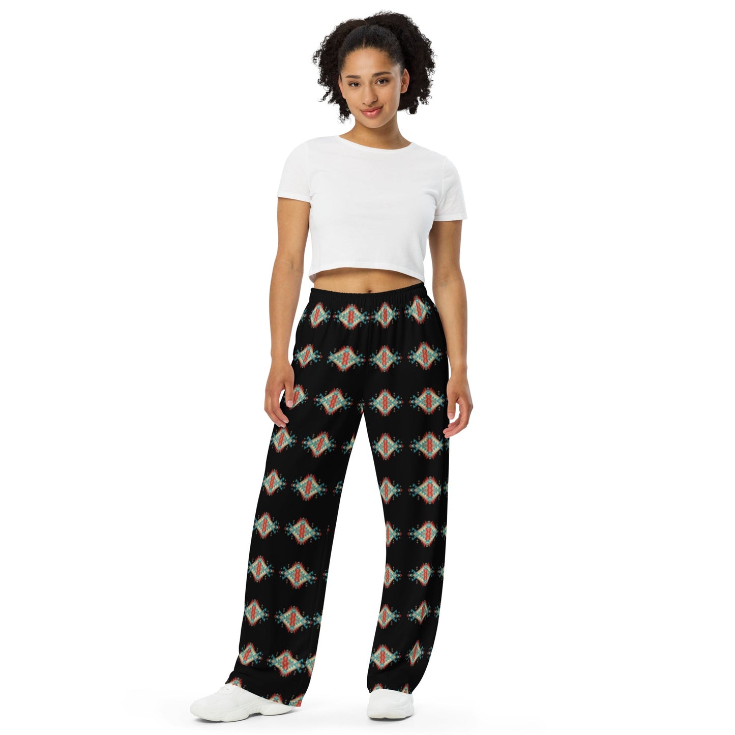 Black Aztec Unisex Wide Leg Pants