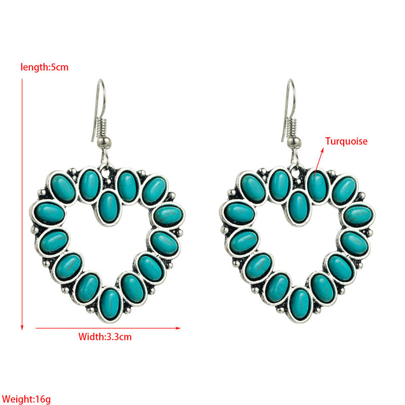 Personality Hollow Heart Turquoise Earrings