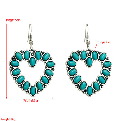 Personality Hollow Heart Turquoise Earrings