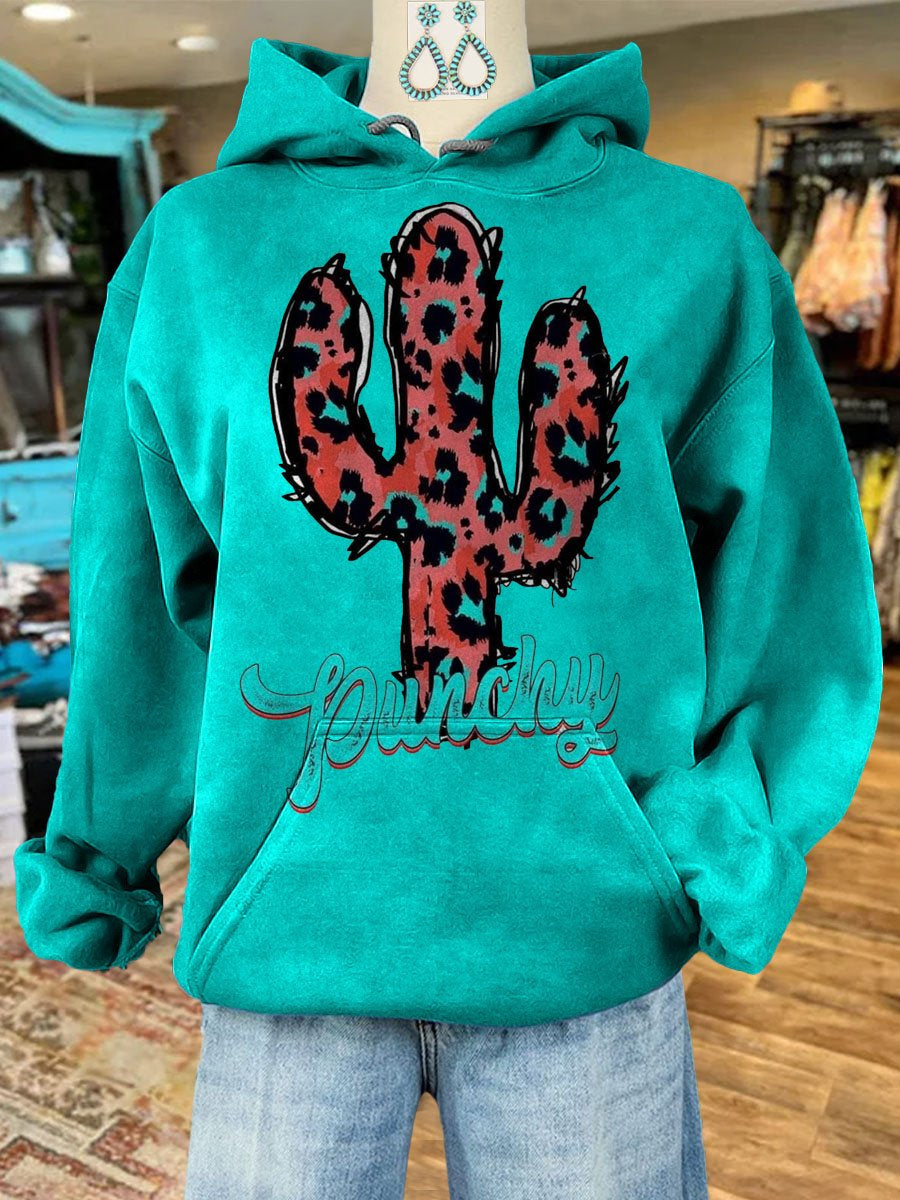 Vintage Cactus Print Casual Hoodie Sweatshirt