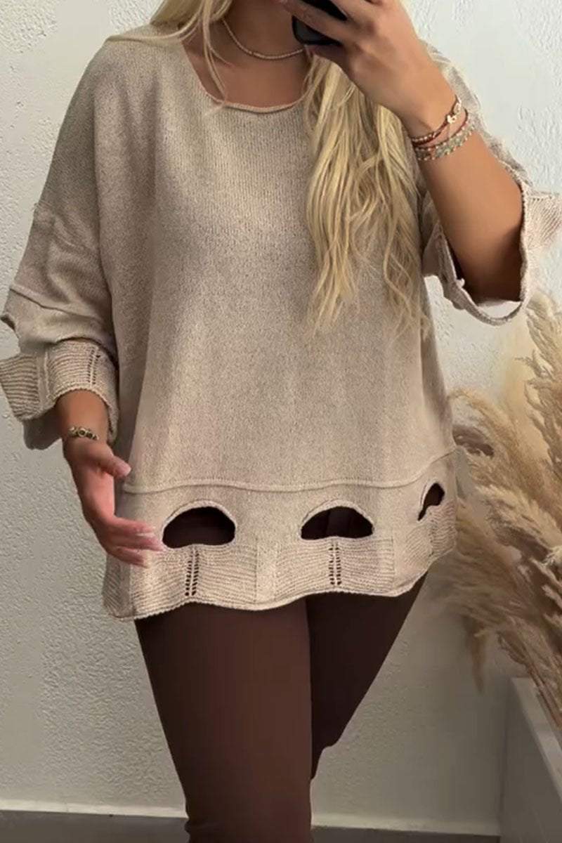 Women's Casual Solid Color Hollow Knitted Sweater