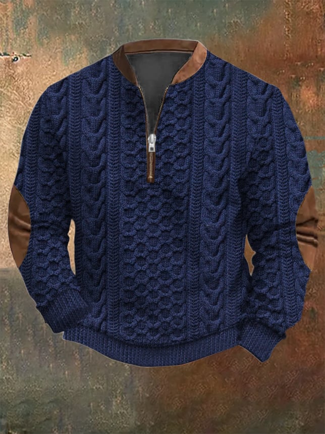 Men's Vintage Knit Print Zip-Up Sweatshirt