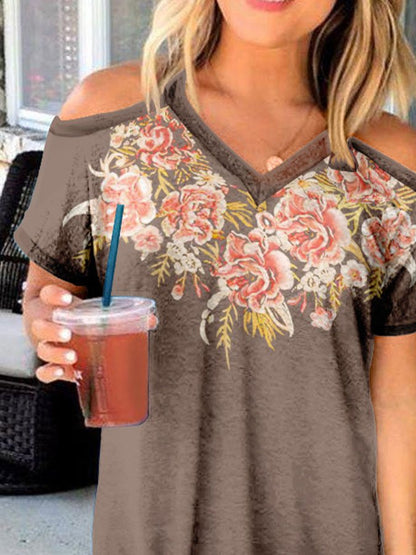 Printed V-Neck Short-Sleeve Dress