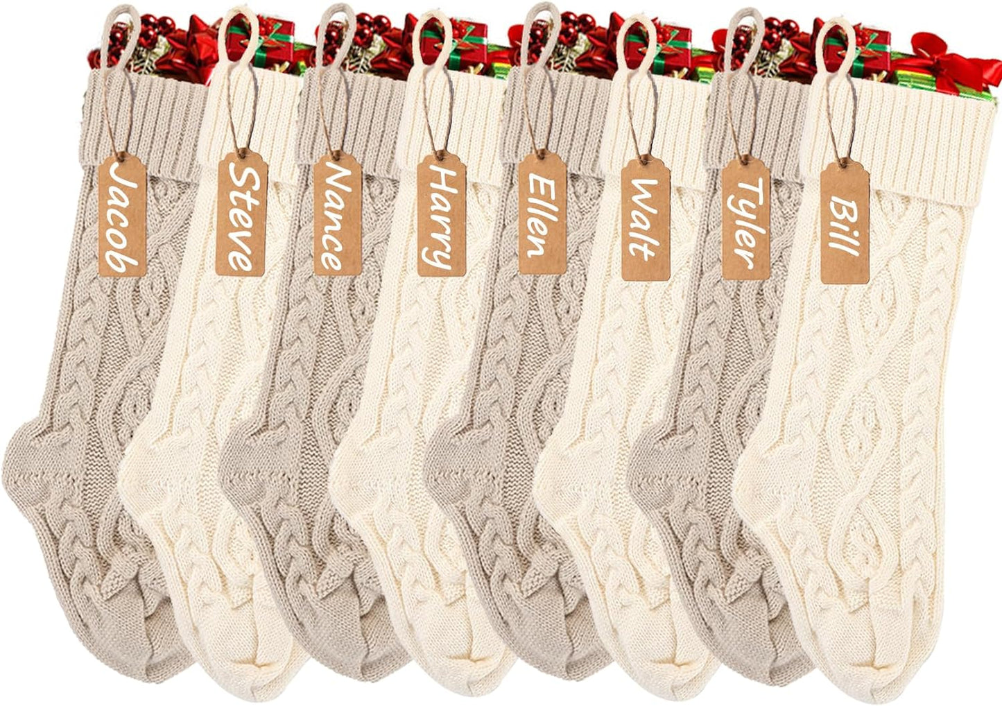 Christmas Stockings 8pcs Red, Green, Ivory, Khaki Christmas Decorations Decor for Christmas