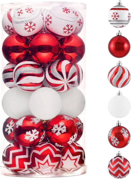 Valery Madelyn Christmas Ornaments Tree Decorations, 30ct Red Green White Shatterproof Christmas Ball Ornaments Set, 2.36 Inch Decorative Hanging Ornament Bulk for Xmas Holiday Party Decor