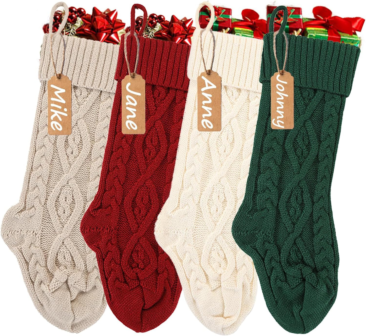 Christmas Stockings 8pcs Red, Green, Ivory, Khaki Christmas Decorations Decor for Christmas