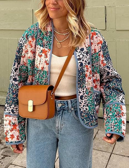 Floral Patchwork Print Drop Shoulder Jacket