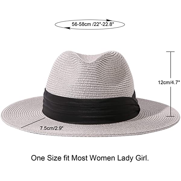 Wide Brim Straw Panama Roll up Hat Belt Buckle Fedora Beach Sun Hat