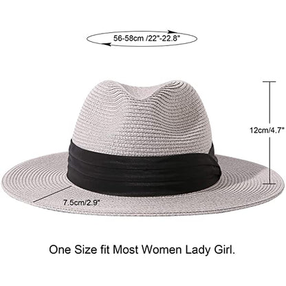 Wide Brim Straw Panama Roll up Hat Belt Buckle Fedora Beach Sun Hat