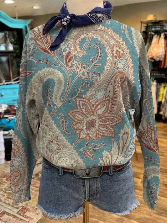 Vintage Paisley Print Casual Sweatshirt